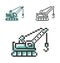 Pixel icon of tractor crane in three variants