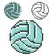 Pixel icon of volleyball in three variants