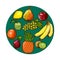 Pixel illustration. Set of food - fruit in the circle.