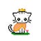 Pixel image of a cat wearing a queen dress. Vector illustration of cross stitch pattern