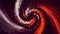 Pixel image of rotating galaxy. Motion. Rotating colorful spiral of square mosaic. Retro image of rotating galaxy of