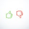 Pixel like and dislike icons thumbs up and down