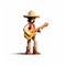 Pixel Man Playing Guitar With Cowboy Hat - Maquette Style Illustration