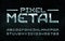 Pixel Metal alphabet font. Chrome effect futuristic letters and numbers.