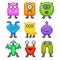 Pixel monsters for games icons vector set