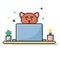 Pixel orange cat with laptop, pet illustration game design