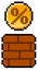 Pixel percentage coin emerging from a gaming block - vector, isolated