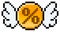 Pixel percentage coin with wings - vector, isolated