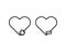 Pixel-perfect linear heart icons with plus and minus signs. The initial base line. In one-color variant. Editable