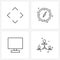 Pixel Perfect Set of 4 Vector Line Icons such as arrow, avatar, compass, monitor, user