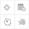 Pixel Perfect Set of 4 Vector Line Icons such as bull eye, bowling ball, calendar, remove, graph