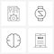 Pixel Perfect Set of 4 Vector Line Icons such as file, with, watch, brain, online