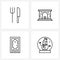 Pixel Perfect Set of 4 Vector Line Icons such as fork, handle, shopping, fireside, interior