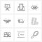 Pixel Perfect Set of 9 Vector Line Icons such as Christmas, radio, bricks, hardware