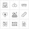 Pixel Perfect Set of 9 Vector Line Icons such as education, business, glasses, flower, heart