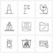 Pixel Perfect Set of 9 Vector Line Icons such as internet, pc, stethoscope, real, mall