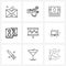 Pixel Perfect Set of 9 Vector Line Icons such as music, music, dollar, laud, speaker