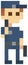 Pixel police man with pistol. Officer stands in blue uniform. Pixel game character with weapons