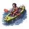 Pixel Portrait Of A Character In A Boat: A Unique Blend Of Etam Cru And Junglepunk Style
