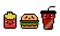 Pixel potato, burger and drink set image. junk food pixel art