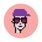 Pixel punk game asset wearing purple hat and fancy glasses NFT