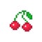 Pixel red cherries on branch