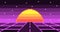 Pixel road synthwave landscape with sun and stars background