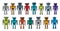 Pixel robot characters, cartoon android cyborgs