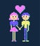 Pixel romantic couple.Valentine s day. 8bit. Vector pixel art couple isolated. Falling in Love, a vector illustration of