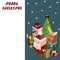 Pixel Santa Claus and Reindeer and snowman ,Merry Christmas and
