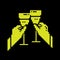 Pixel silhouette icon. Glasses with festive sparkling champagne in hands. Cheers with glasses at New Year table. Simple black and
