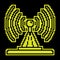 Pixel silhouette icon. TV antenna transmits signal. Radio and Television Day. Simple black and yellow vector