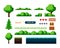Pixel sprite, forest, trees, bushes. Land and game props. Retro 8-bit sprite. Vector isolated set.