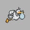 Pixel of a stork. Stork carrying a baby in a bag