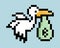 Pixel of a stork. Stork carrying a baby in a bag