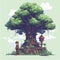 Pixel style boy tree building