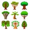 Pixel trees for games icons vector set