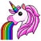 Pixel unicorn pukes rainbow isolated vector