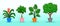 Pixel various potted plants with leafs on blue