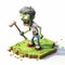 Pixel Zombie: 3d Editorial Illustration With Axe And Golf Theme