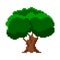 Pixelated big old tree. Ancient oak tree with green foliage and brown trunk.