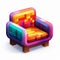 Pixelated Chair With Colorful Blocks: Detailed Character Design And Vibrant Color Gradients