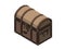 Pixelated Closed treasure vintage wooden chest. Pixel Art. Isometric projection. 3d Vector illustration. Isolated on white