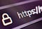 Pixelated closeup view of an internet browser search bar with https text and secure icon