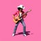 Pixelated Cowboy Guitarist On Pink Background