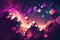 Pixelated galaxy with blocky shapes and gradients in a purple-pink color scheme