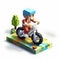 Pixelated People Riding Bicycles: Voxel Art With Realistic Landscapes