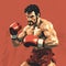 Pixelated Realism: 8bit Boxer Illustration With Red Background