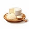 Pixelated Realism: Cotija Cheese On Wooden Board With Spoon