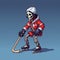 Pixelated Realism: Skeleton Hockey Illustration For Kids Game